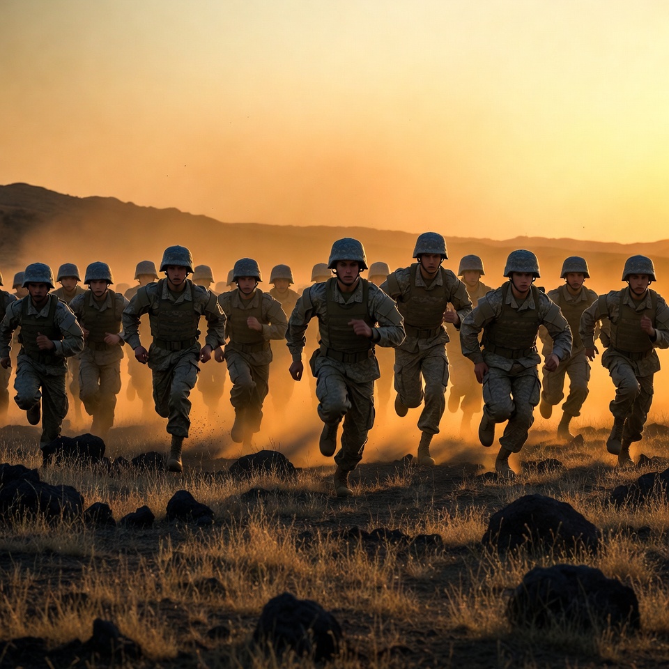 Soldiers running at sunset Soldiers running at sunset