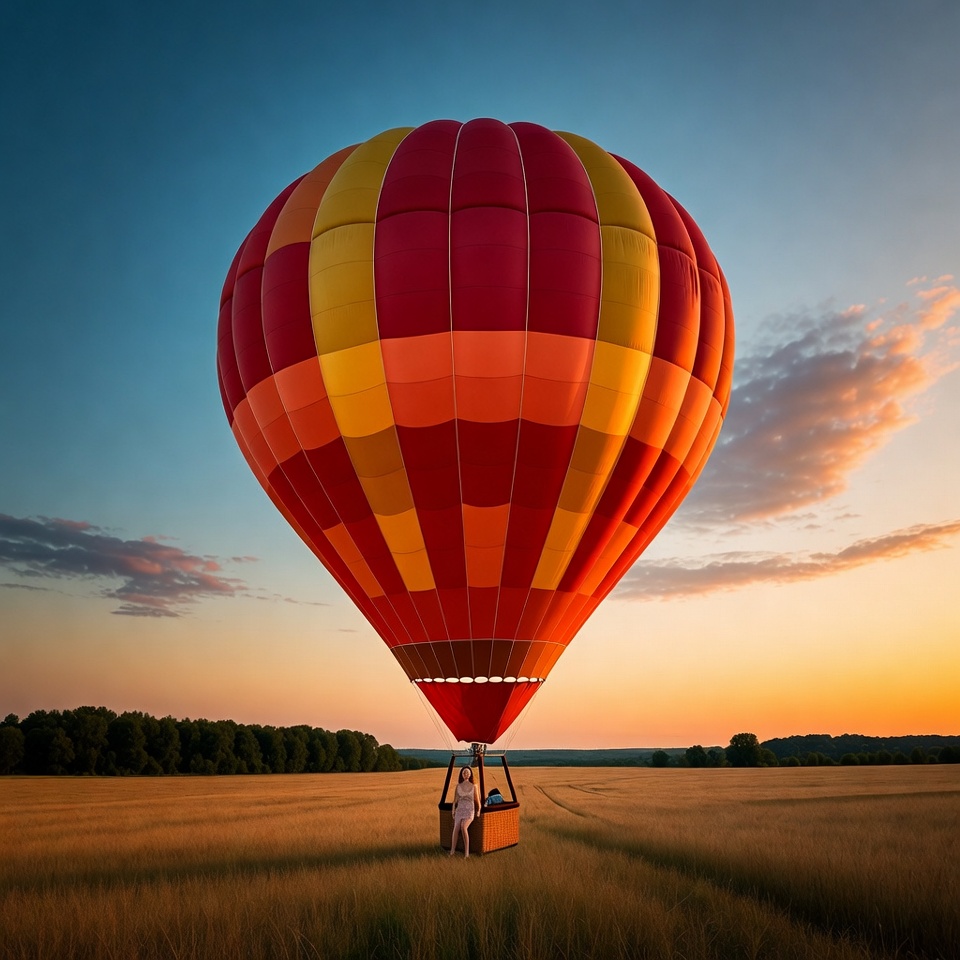 Hot air balloon in sunset sky Hot air balloon in sunset sky