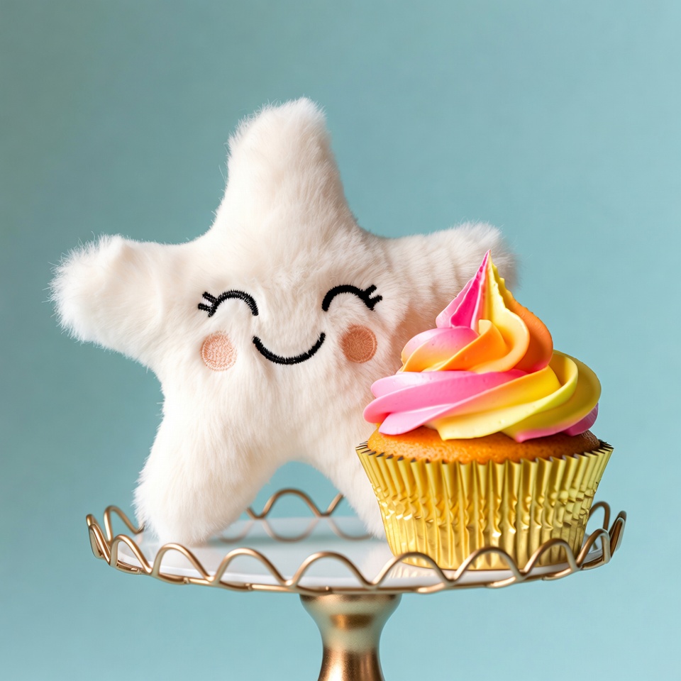 Cute star plush and colorful cupcake Cute star plush and colorful cupcake