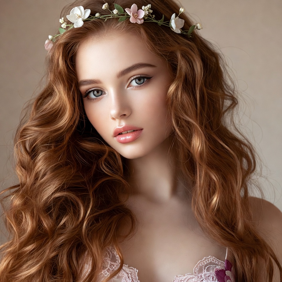 Redhead woman with floral crown Redhead woman with floral crown