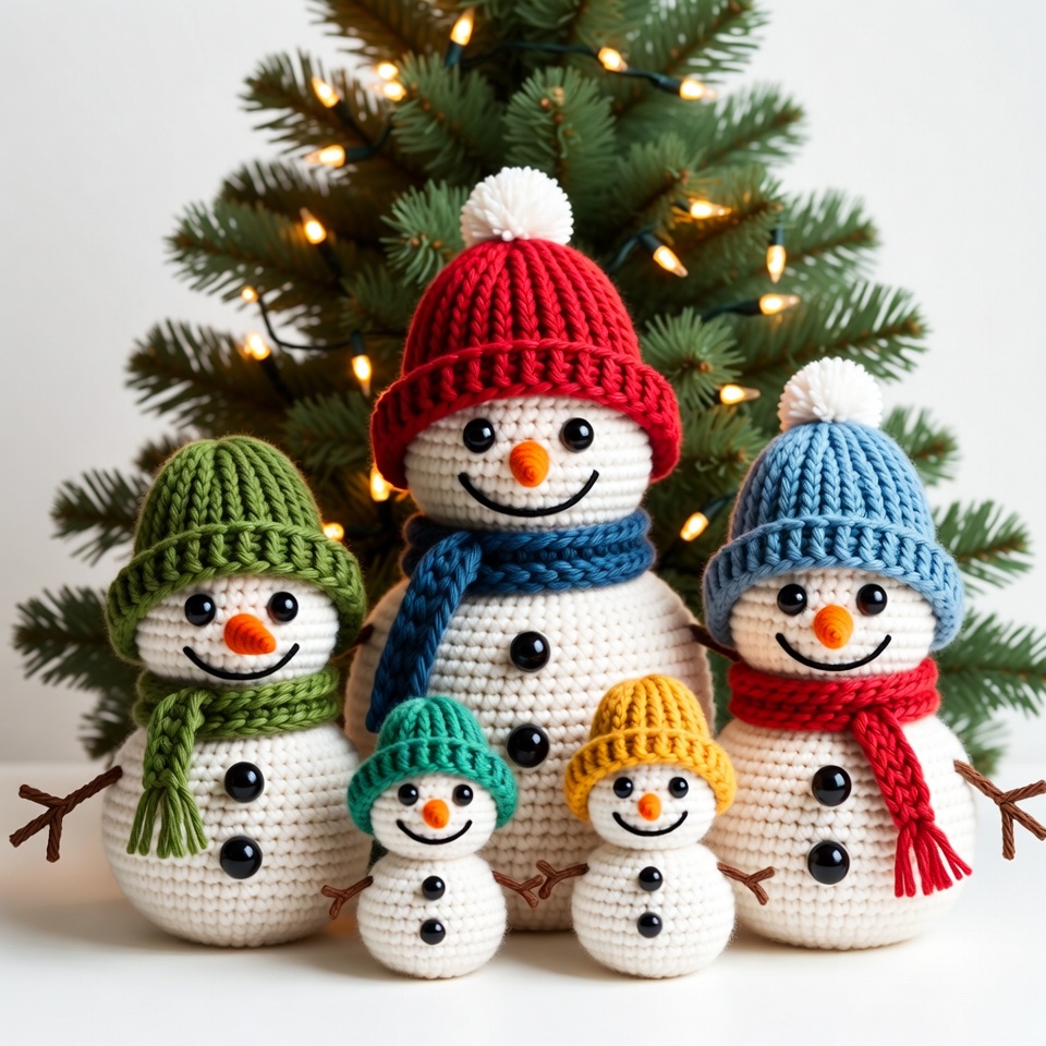 Crochet snowmen by christmas tree Crochet snowmen by christmas tree