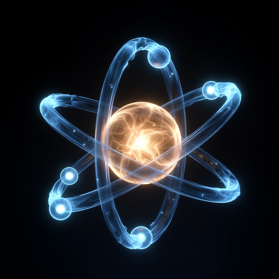 Illustration of an atom with electrons Illustration of an atom with electrons