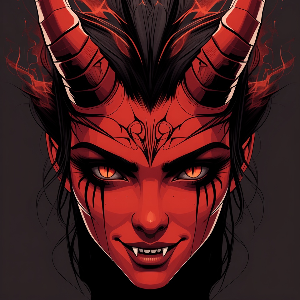 Demon woman with red skin and horns Demon woman with red skin and horns