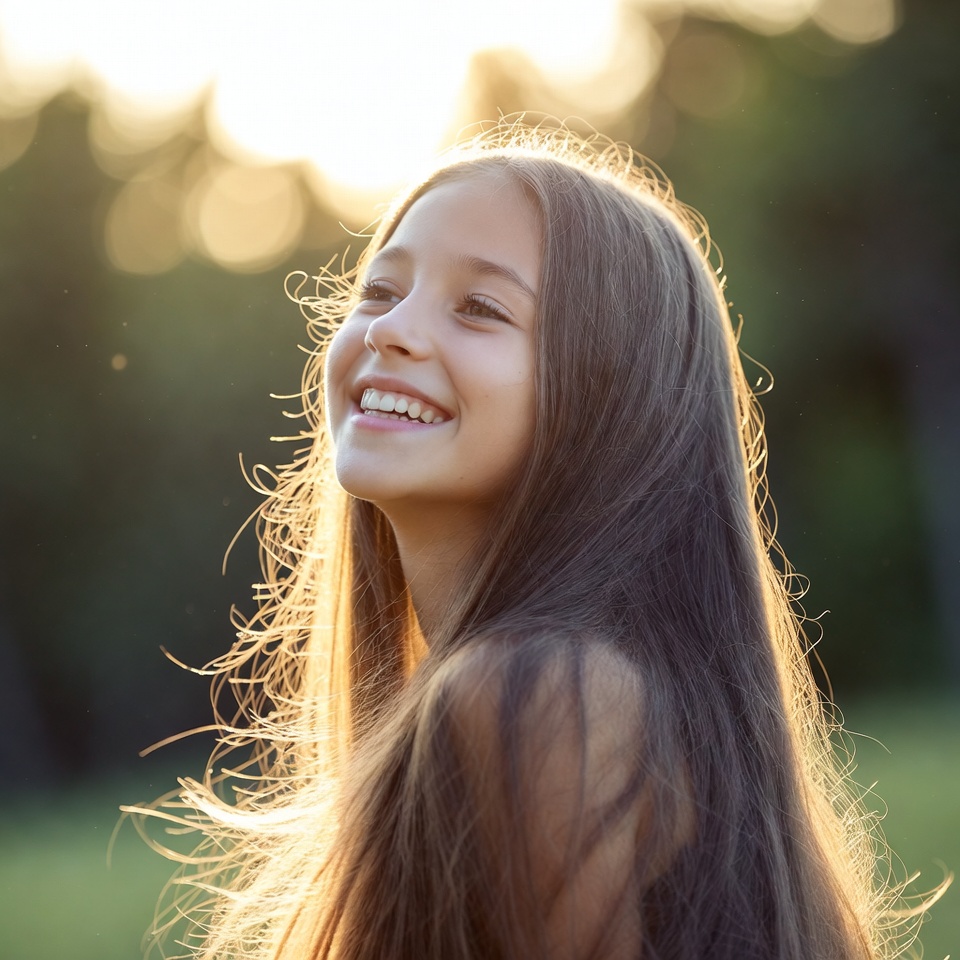 Girl smiling in sunlight outdoors Girl smiling in sunlight outdoors