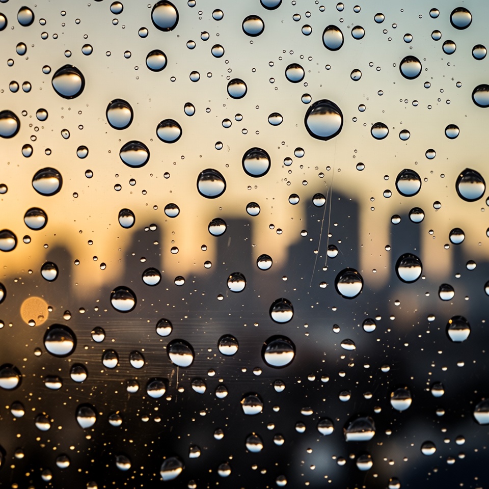Sunset through raindrops on glass Sunset through raindrops on glass