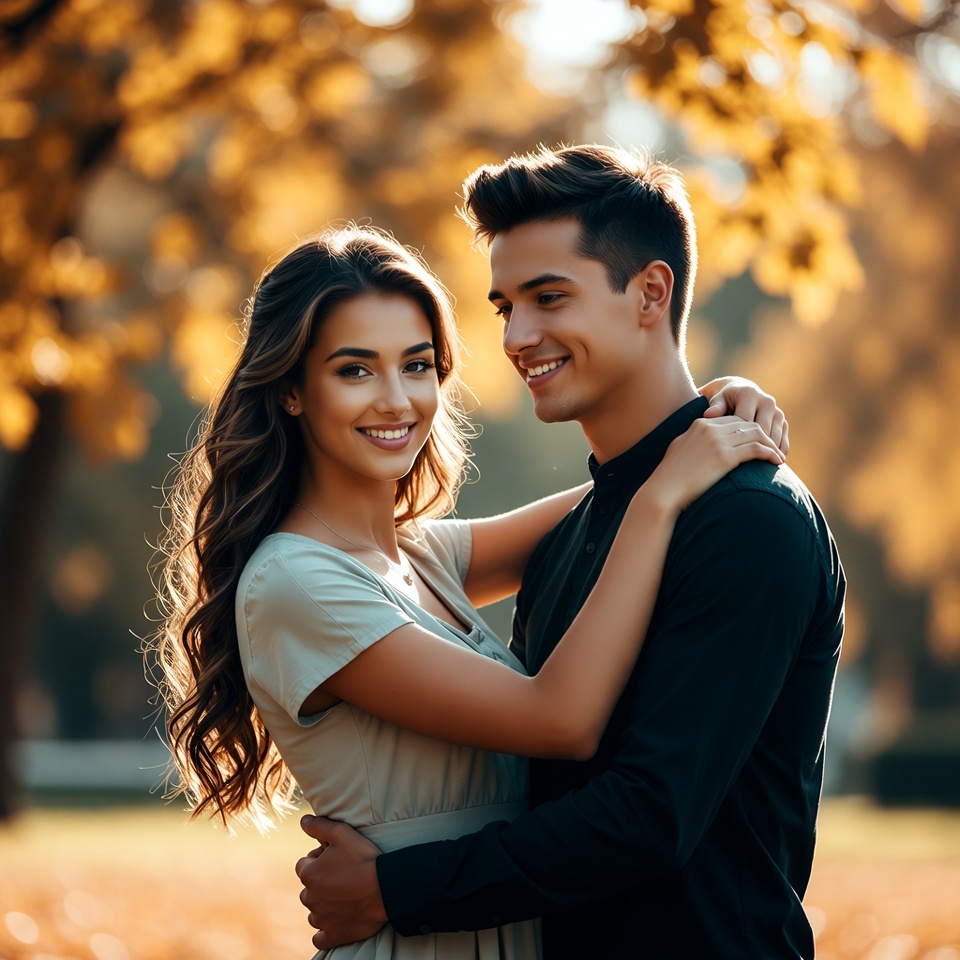 Couple enjoying autumn in park Couple enjoying autumn in park
