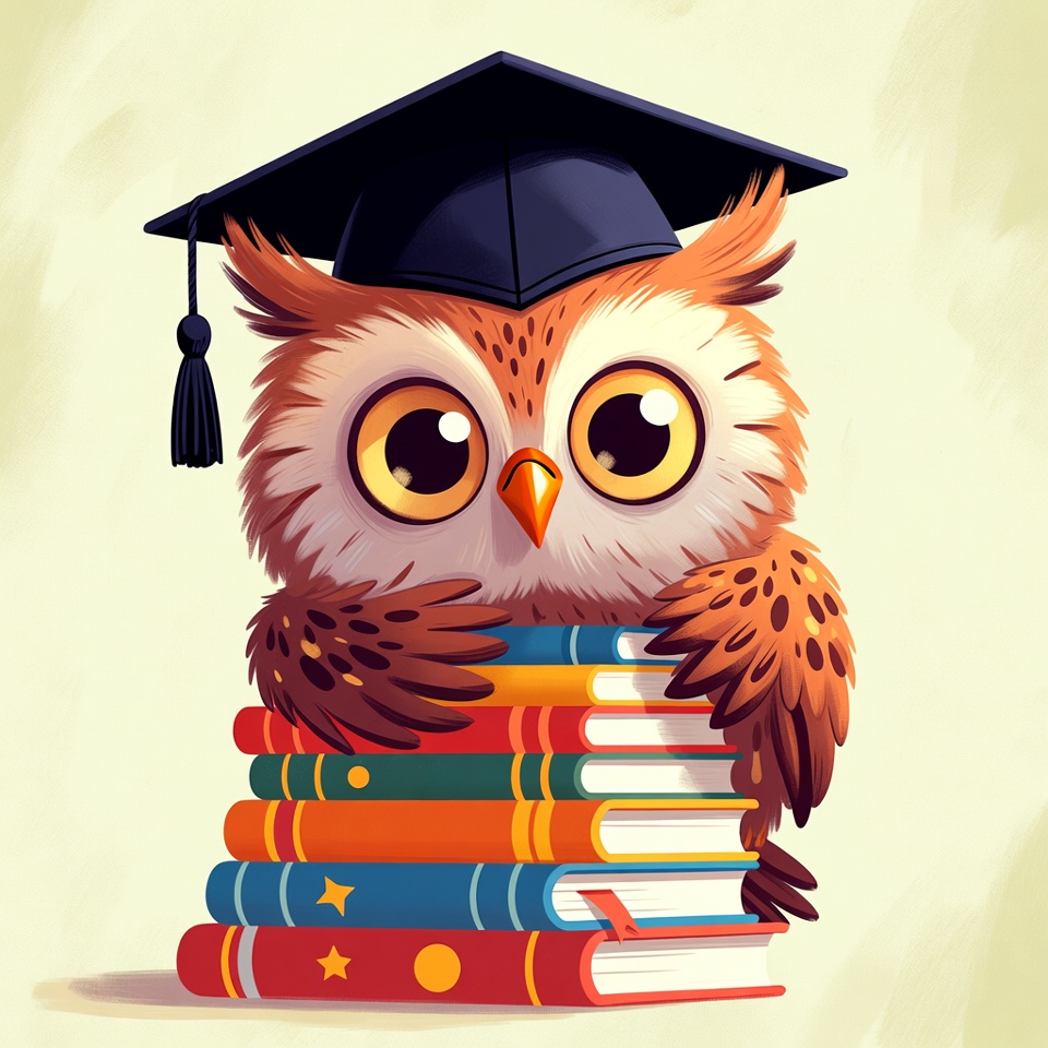 Owl with graduation cap on books Owl with graduation cap on books