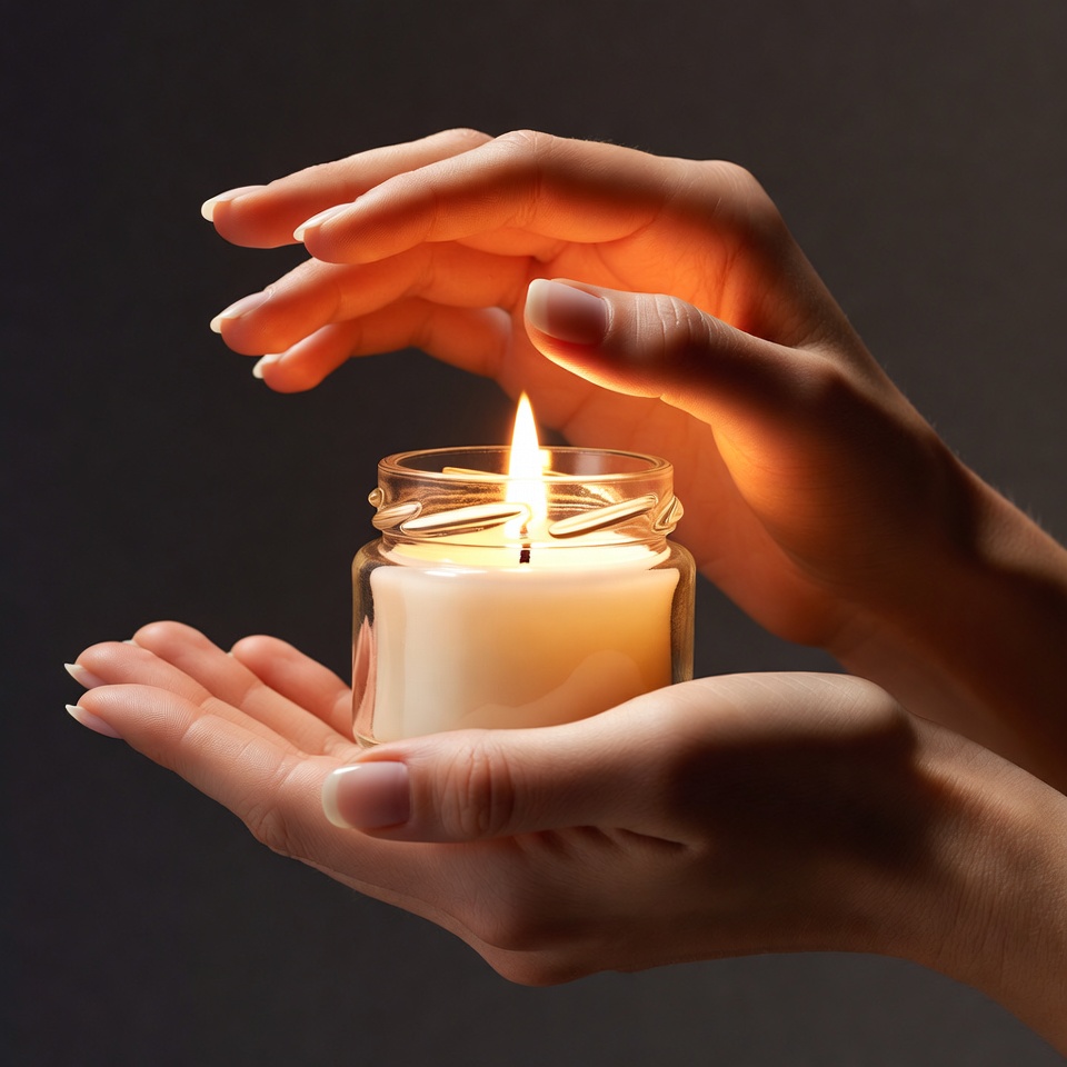 Hands holding a candle with flame Hands holding a candle with flame