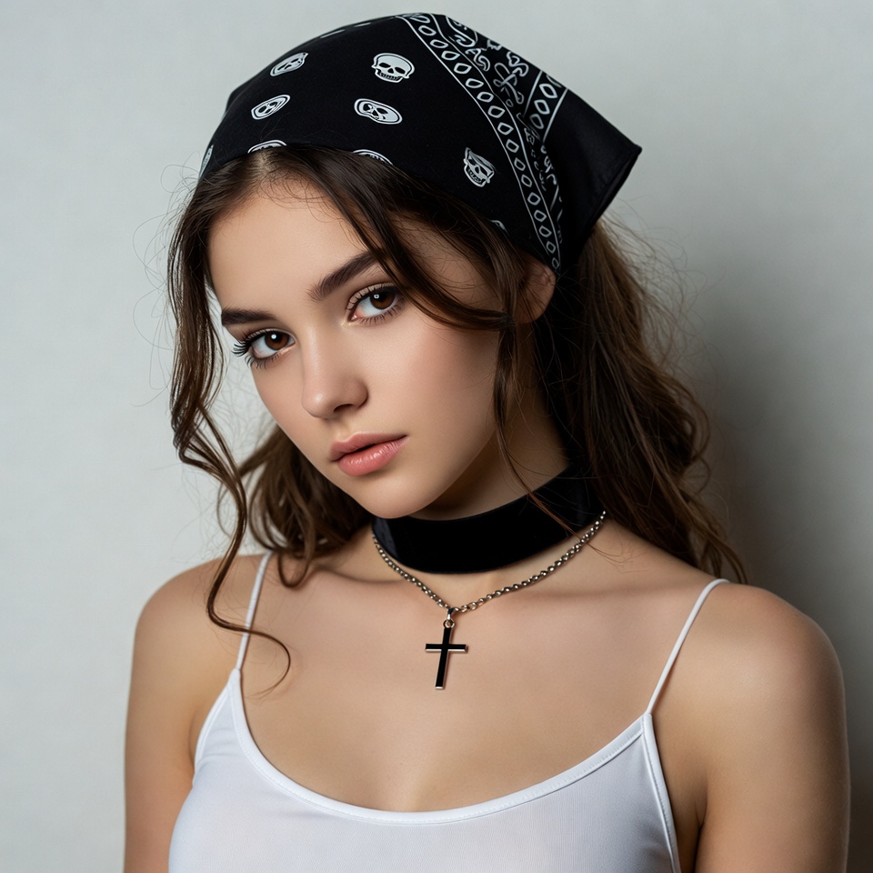 Model poses with black accessories Model poses with black accessories