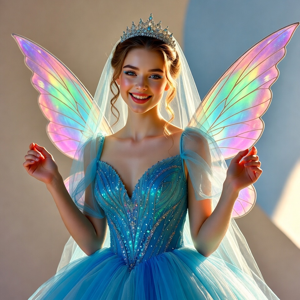 Fairy with colorful wings in blue dress Fairy with colorful wings in blue dress