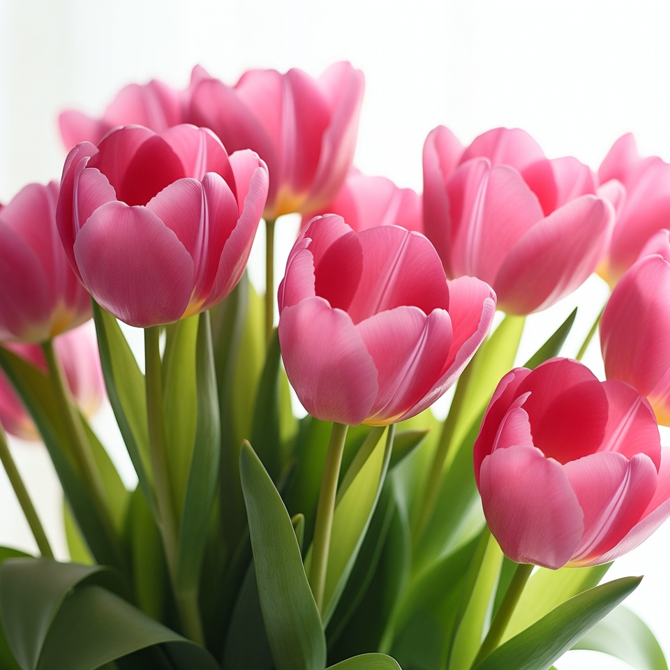Pink tulips in sunlight indoors Pink tulips in sunlight indoors