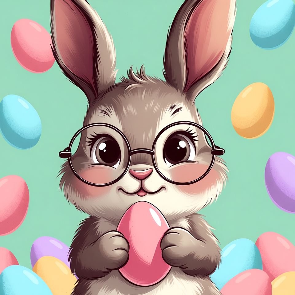 Cute bunny holds pink egg Cute bunny holds pink egg