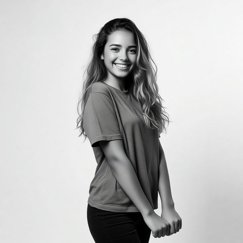 Smiling girl in black and white Smiling girl in black and white
