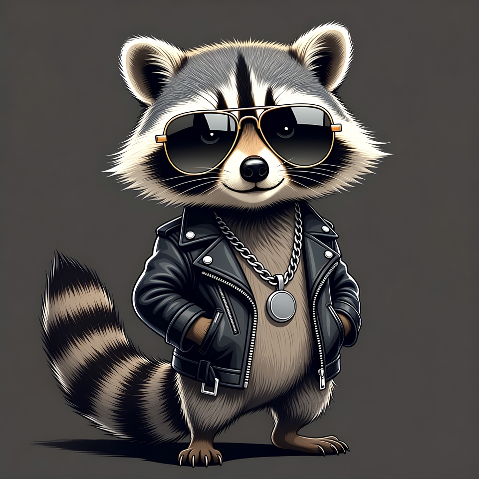 Raccoon wearing sunglasses and leather jacket Raccoon wearing sunglasses and leather jacket