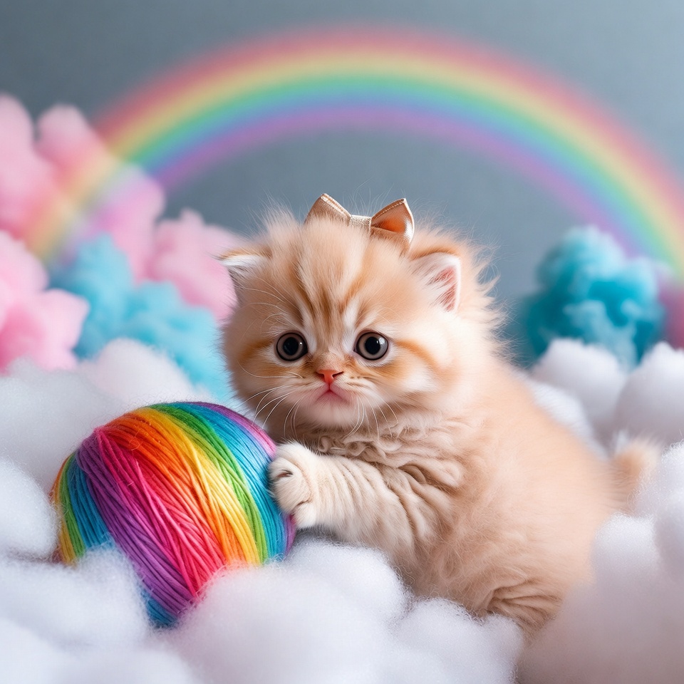 Cute kitten plays with yarn ball Cute kitten plays with yarn ball