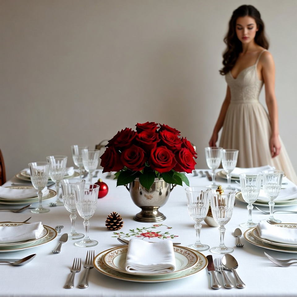 Woman arranging table for dinner Woman arranging table for dinner