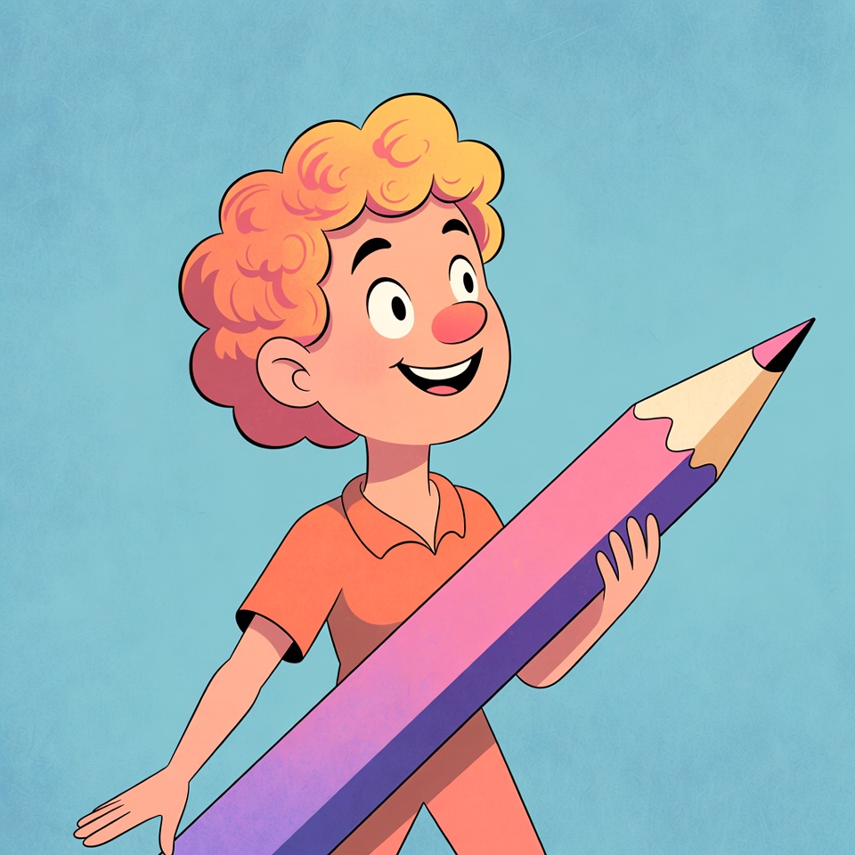 Child with large colored pencil Child with large colored pencil