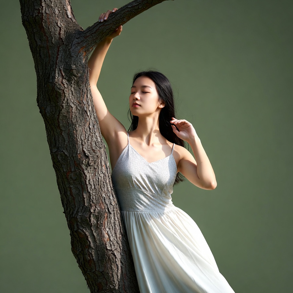 Woman posing by tree outdoors Woman posing by tree outdoors