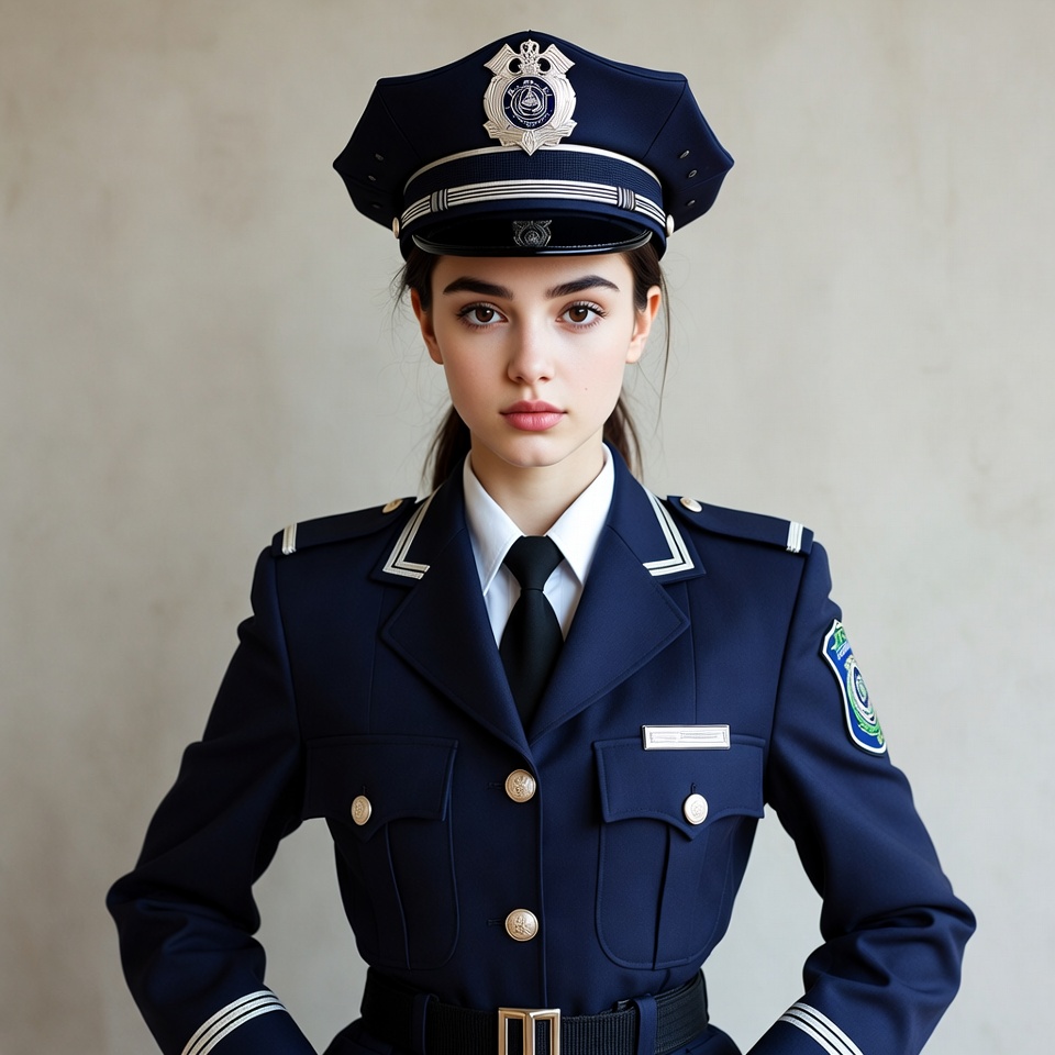 Young police officer stands in uniform Young police officer stands in uniform