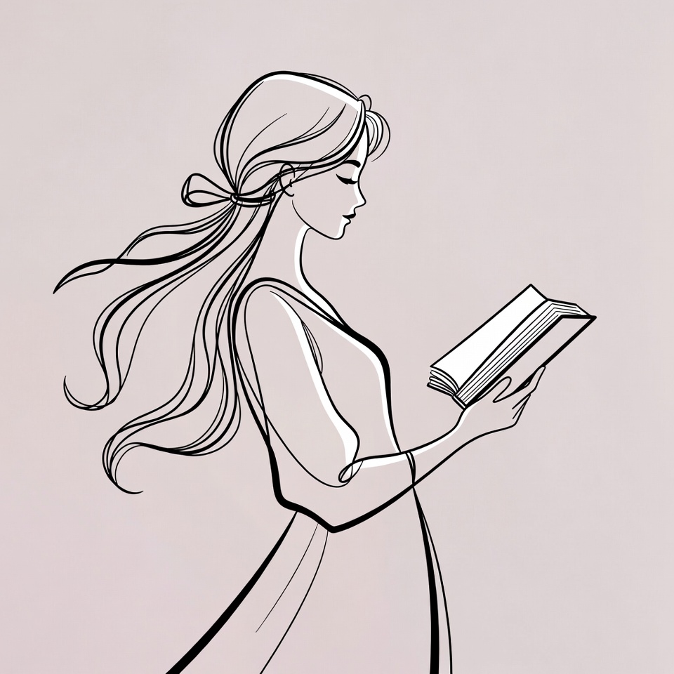Woman reading a book in profile view Woman reading a book in profile view