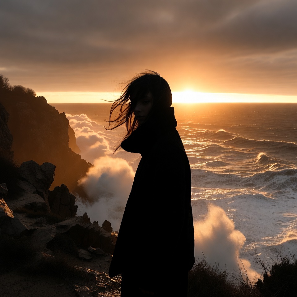 Silhouette at sunset by the sea Silhouette at sunset by the sea