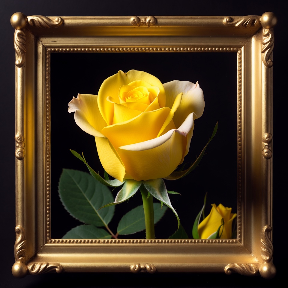 Yellow rose in a golden frame Yellow rose in a golden frame