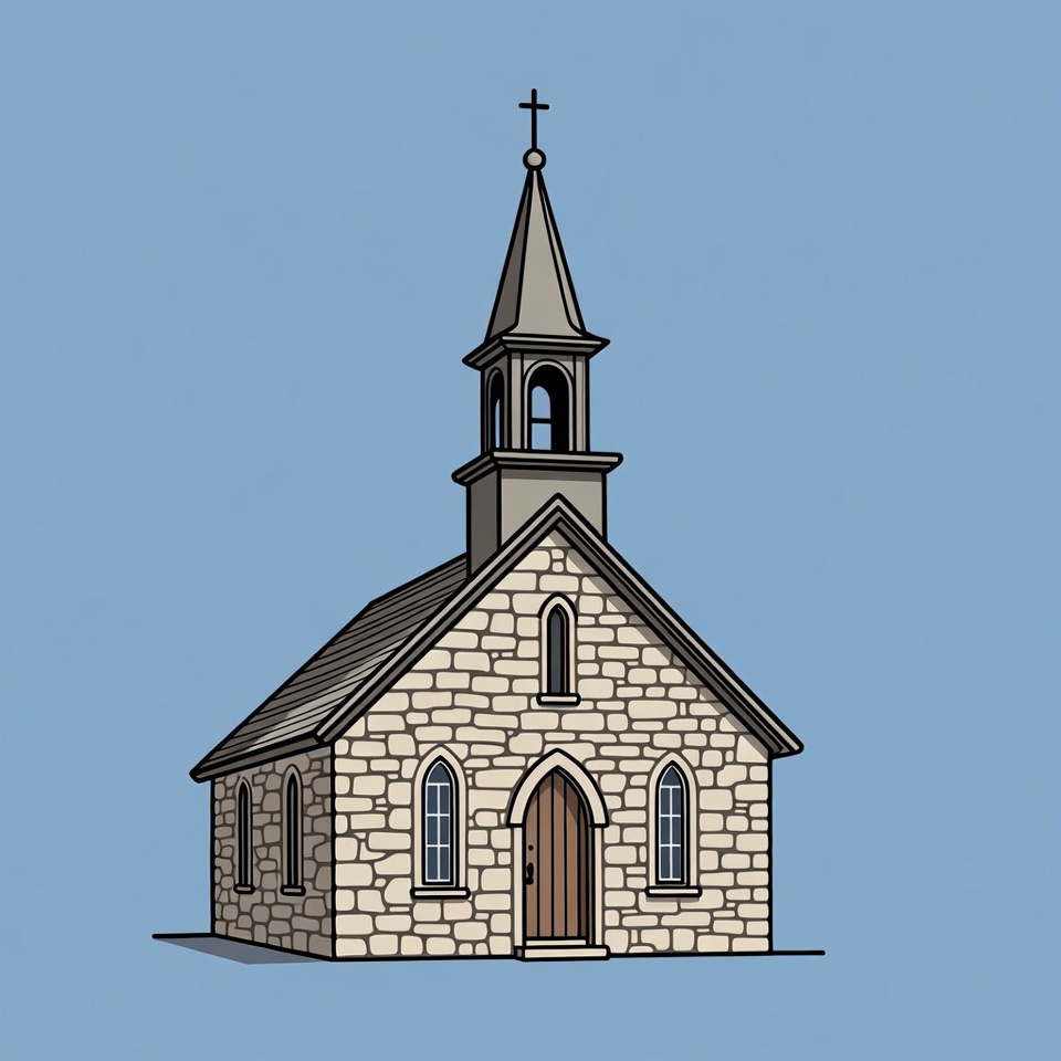 Small stone church with a tall steeple Small stone church with a tall steeple