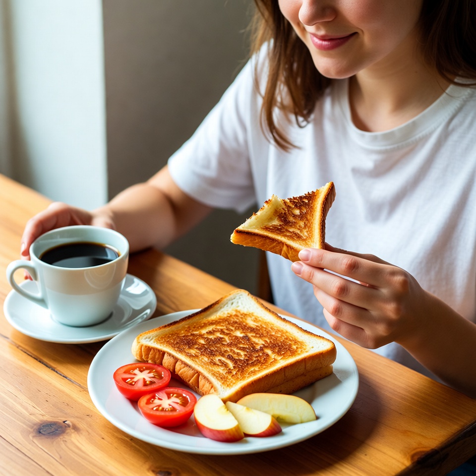 Breakfast at home with coffee and toast Breakfast at home with coffee and toast