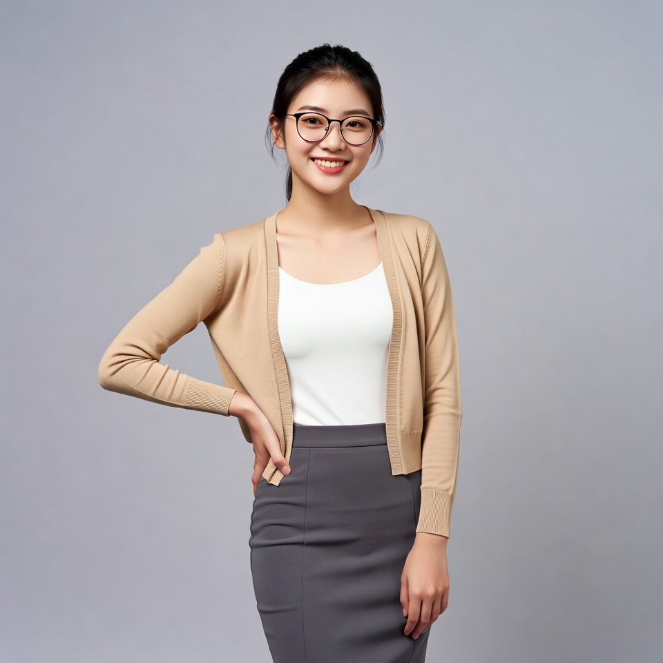 Young woman poses confidently in studio Young woman poses confidently in studio