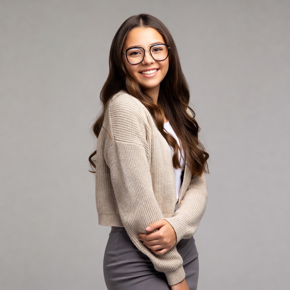 Young woman poses in casual outfit Young woman poses in casual outfit