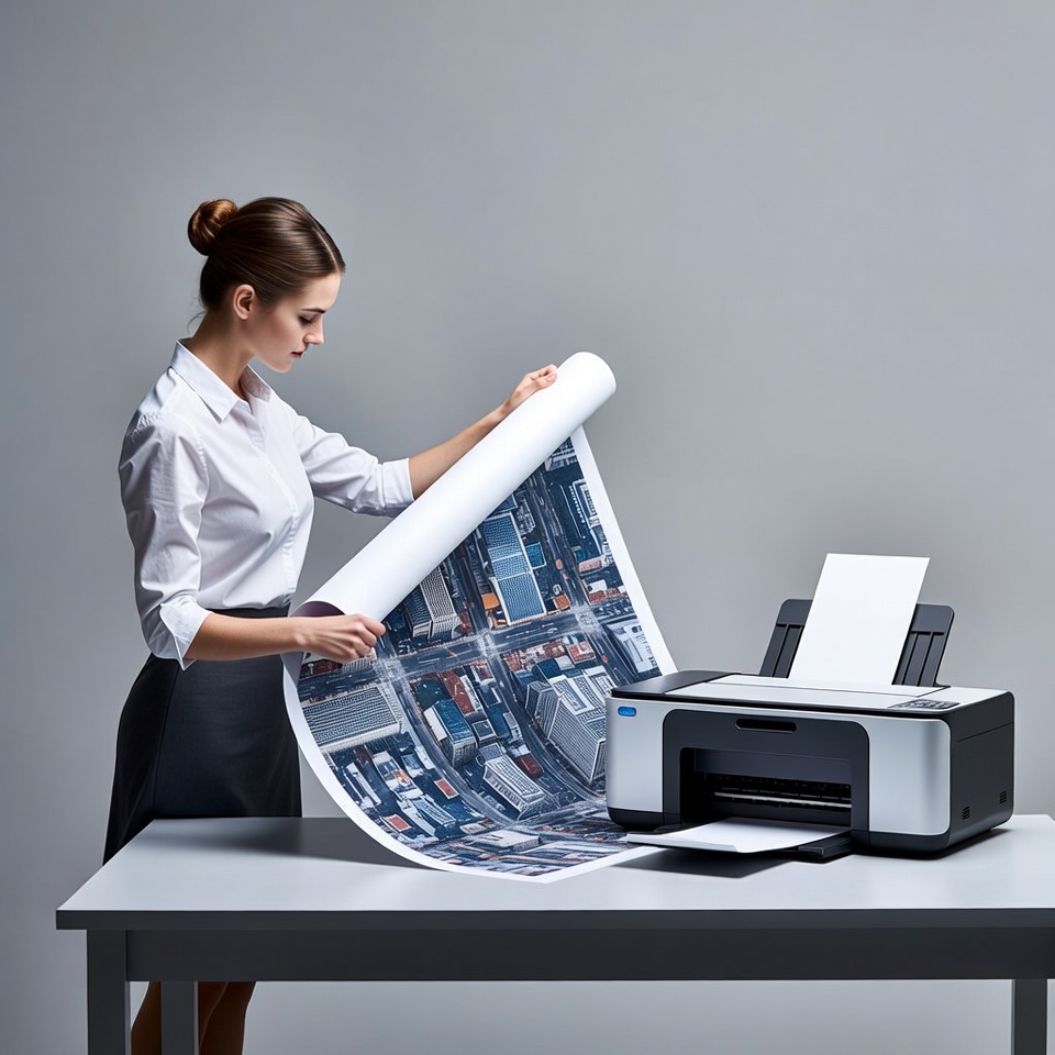 Woman printing city map Woman printing city map