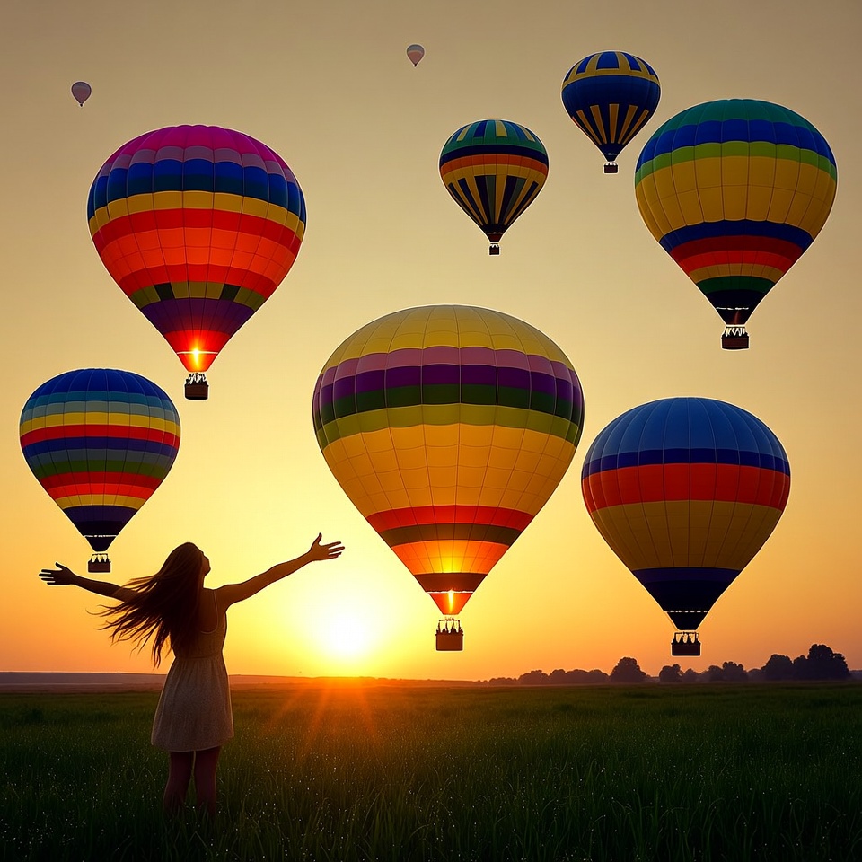 Colorful hot air balloons at sunset Colorful hot air balloons at sunset