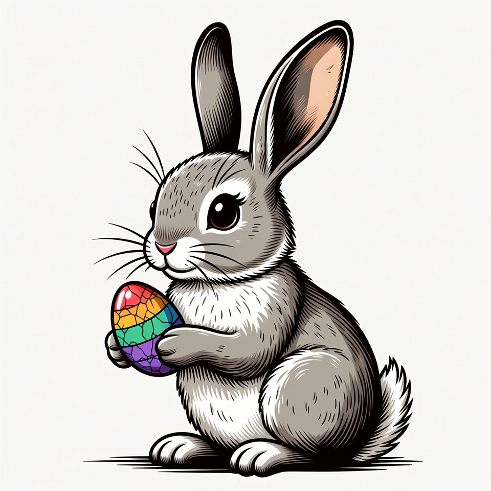 Rabbit holding colorful easter egg Rabbit holding colorful easter egg