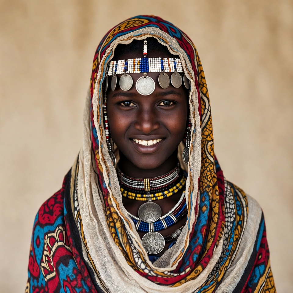 Young woman in traditional attire smiling Young woman in traditional attire smiling