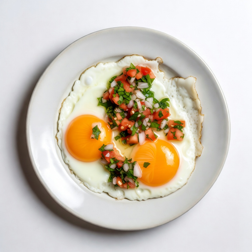 Eggs with tomato and onion topping Eggs with tomato and onion topping
