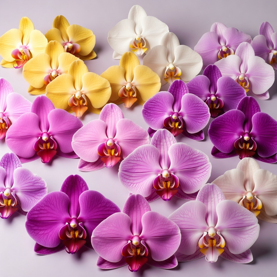 Colorful display of orchid flowers Colorful display of orchid flowers