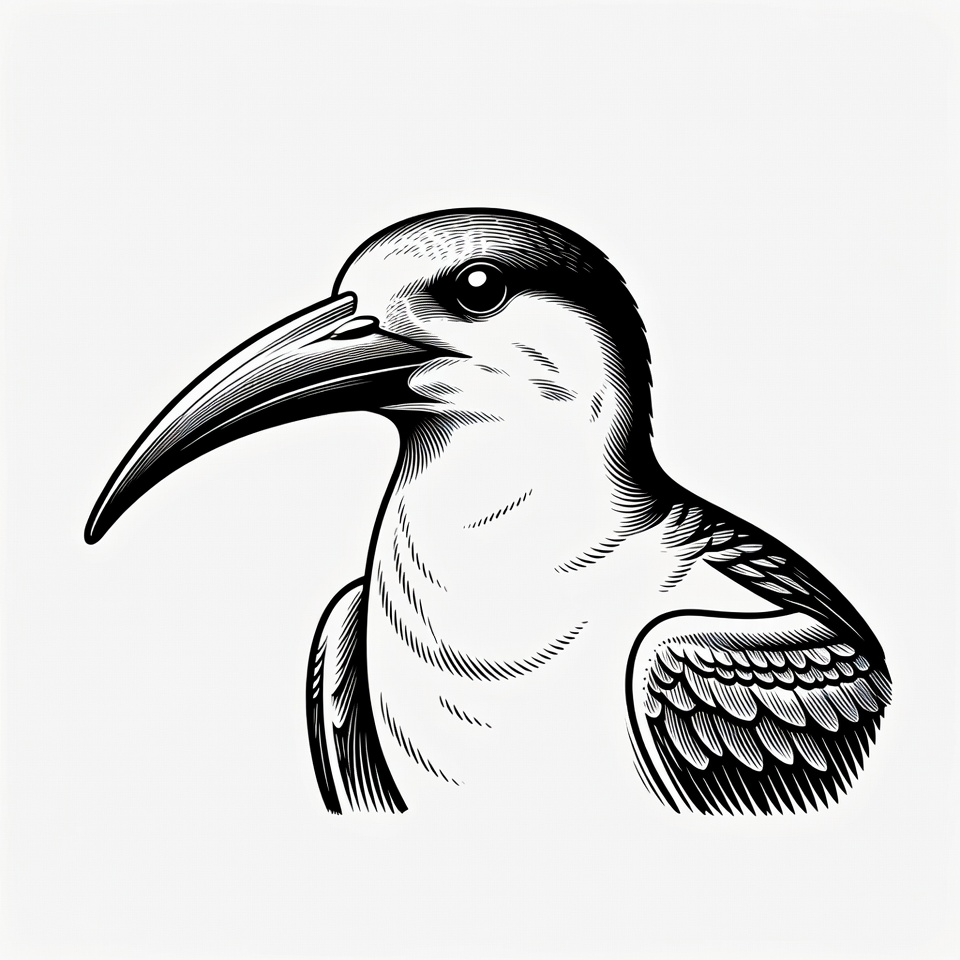 Bird with long beak in black and white Bird with long beak in black and white