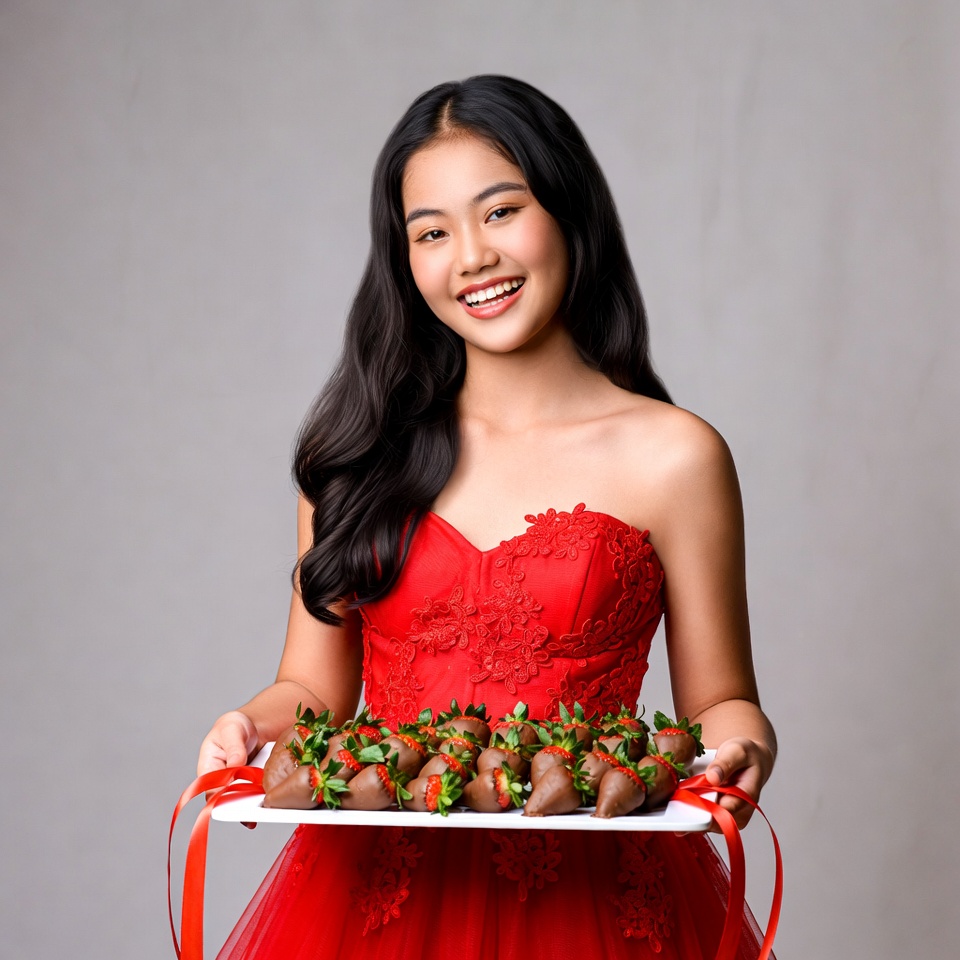 Girl with strawberries on platter Girl with strawberries on platter