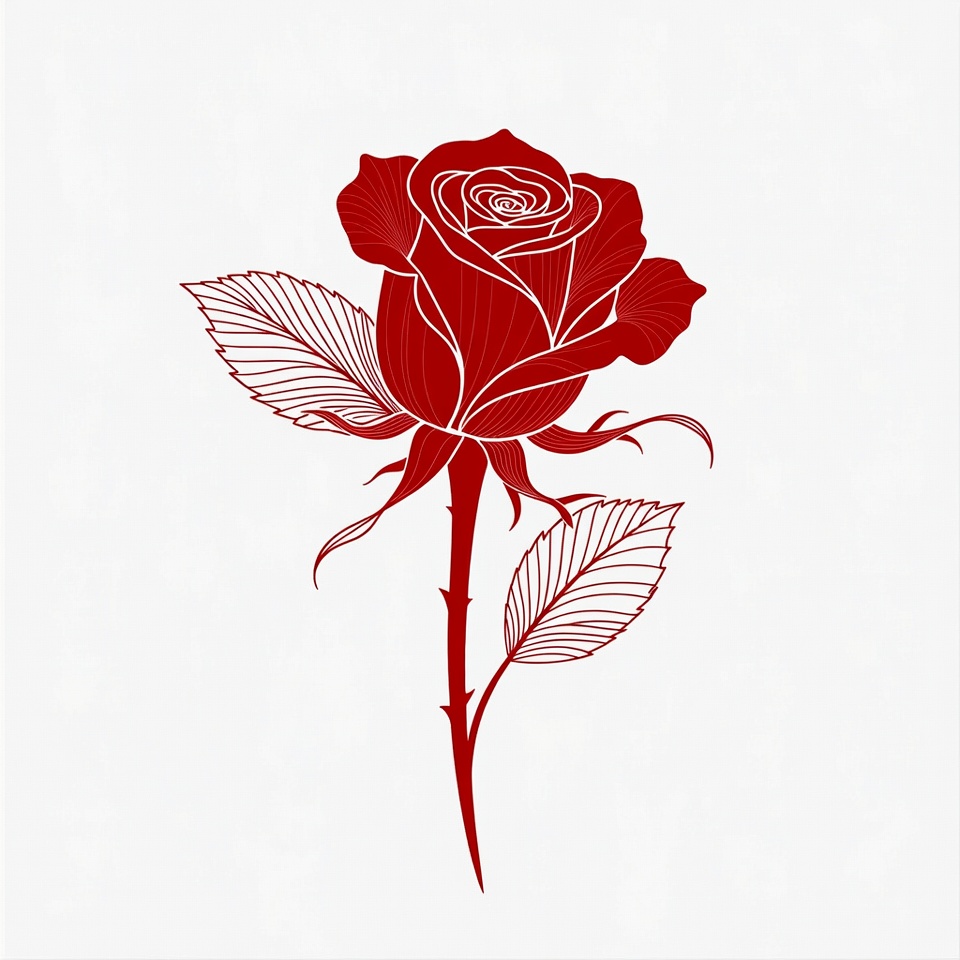 Red rose with detailed lines and leaves Red rose with detailed lines and leaves
