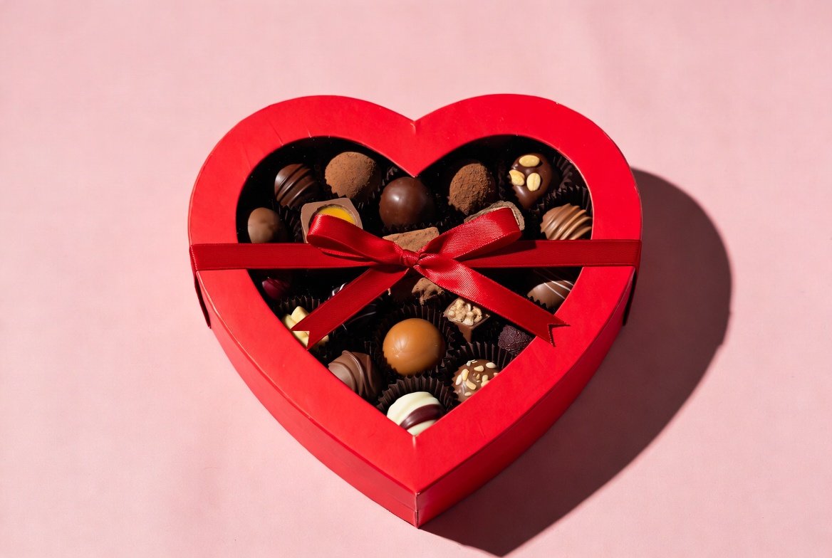 Heart-shaped box filled with chocolates Heart-shaped box filled with chocolates