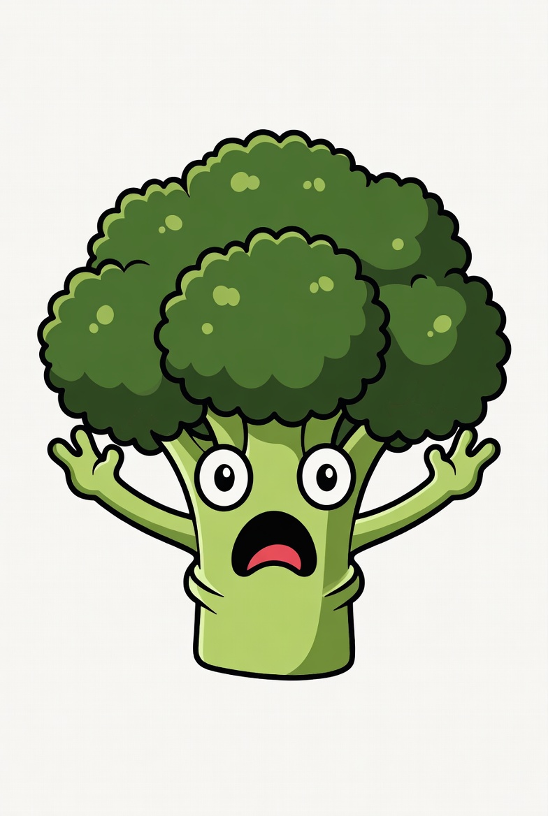 Happy broccoli with surprised expression Happy broccoli with surprised expression