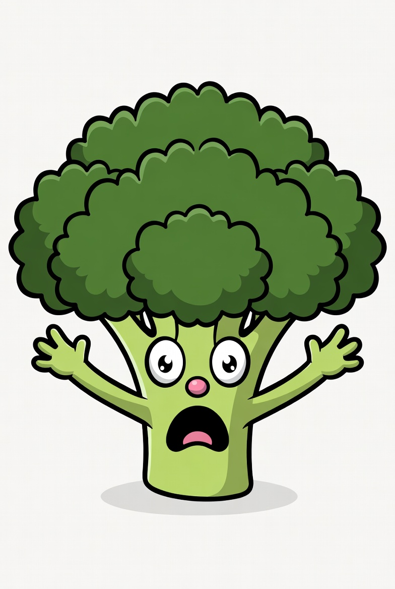 Broccoli with surprised facial expression Broccoli with surprised facial expression