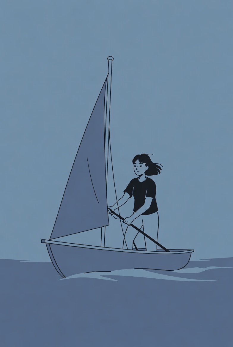 Sailing on a calm sea at dusk Sailing on a calm sea at dusk