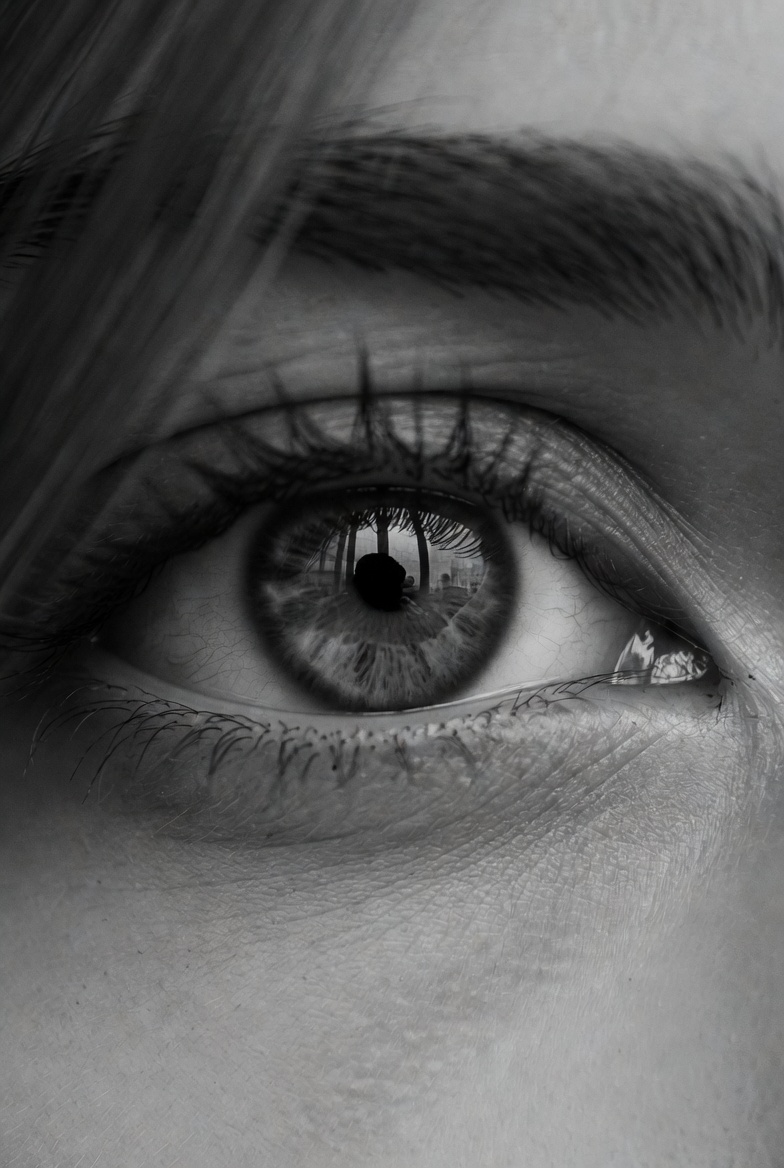 Close-up eye reflecting surroundings Close-up eye reflecting surroundings