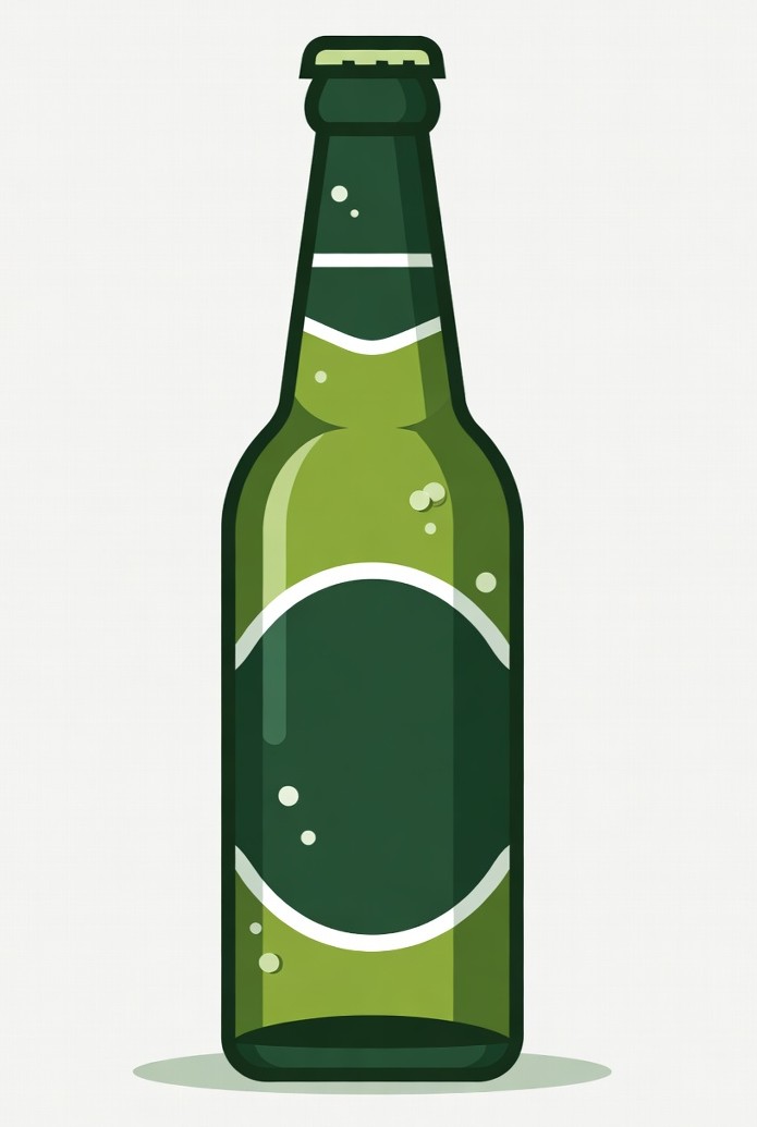Green bottle with bubbles in simple style Green bottle with bubbles in simple style