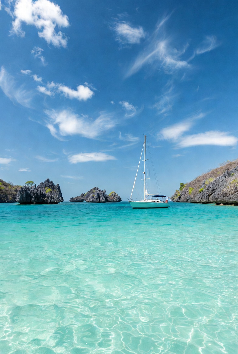 Sailing on clear blue water Sailing on clear blue water