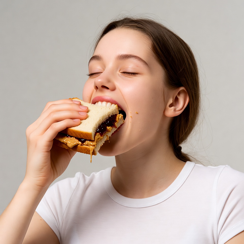 Enjoying a sandwich bite Enjoying a sandwich bite