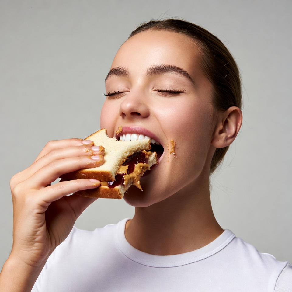 Enjoying a sandwich in studio Enjoying a sandwich in studio