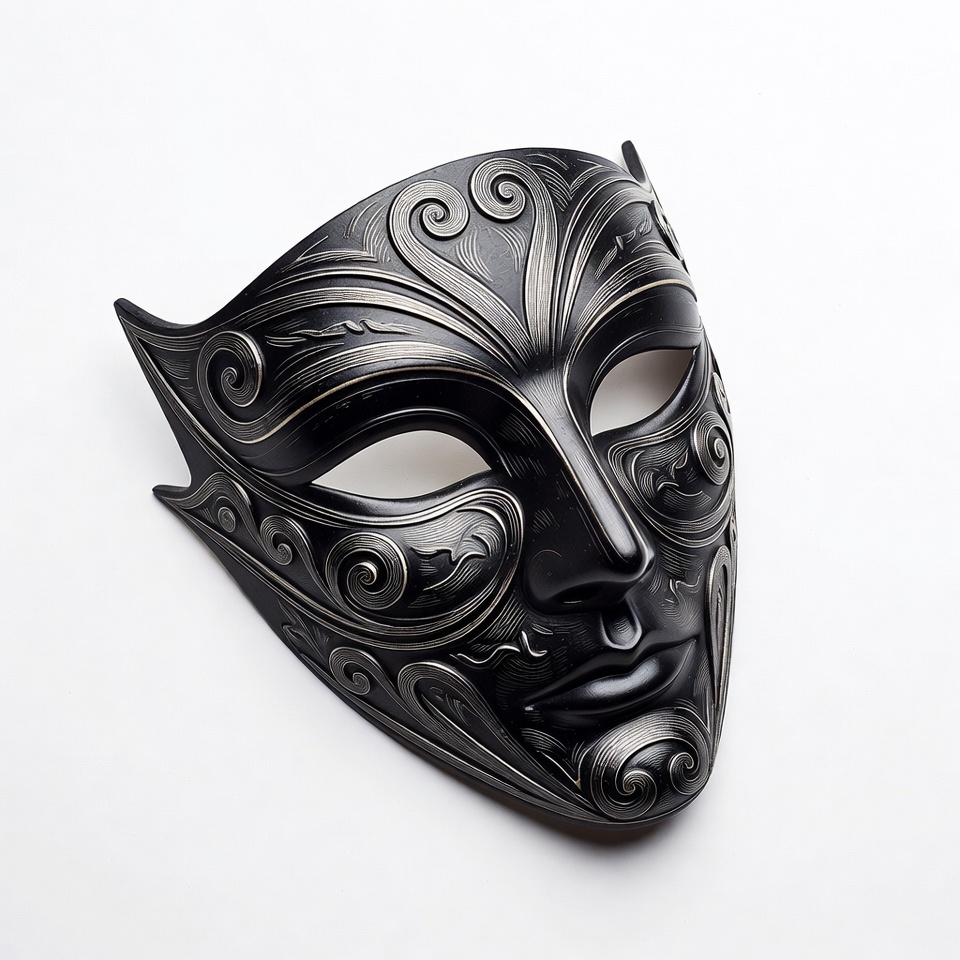 Black decorative mask on white surface Black decorative mask on white surface