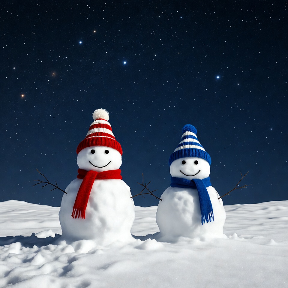 Snowmen under the night sky Snowmen under the night sky